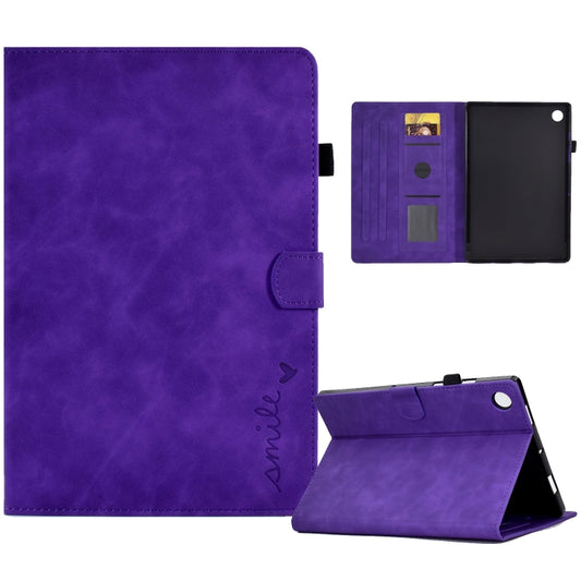 For Lenovo M10 Plus Embossed Smile Flip Tablet Leather Case(Purple) - Lenovo by PMC Jewellery | Online Shopping South Africa | PMC Jewellery | Buy Now Pay Later Mobicred