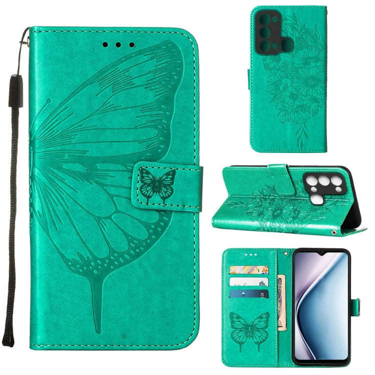 For Itel P38/S17/S1661W/Vision 3 Embossed Butterfly Flip Leather Phone Case(Green) - More Brand by PMC TechLife | Online Shopping South Africa | PMC TechLife