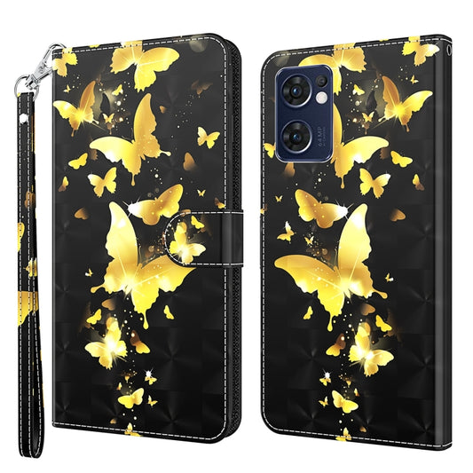 For OPPO Reno7 5G/Find X5 Lite 3D Painting Pattern TPU + PU Leather Phone Case(Gold Butterfly) - OPPO Cases by PMC Jewellery | Online Shopping South Africa | PMC Jewellery | Buy Now Pay Later Mobicred