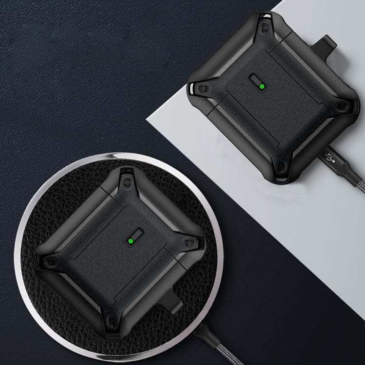 For AirPods 1 / 2 Sliding Buckle Wireless Earphone Protective Case with Hook(Black Blue) - For AirPods 1/2 by PMC Jewellery | Online Shopping South Africa | PMC Jewellery | Buy Now Pay Later Mobicred