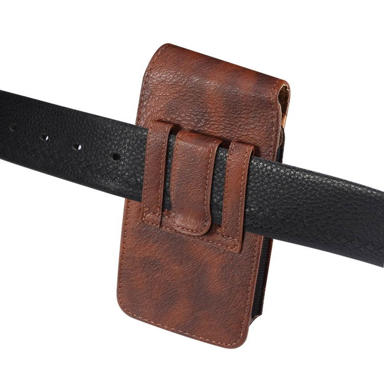 For 6.7-6.9 inch Mobile Phone Cowhide Texture Oxford Cloth Waist Bag(Brown) -  by PMC Jewellery | Online Shopping South Africa | PMC Jewellery