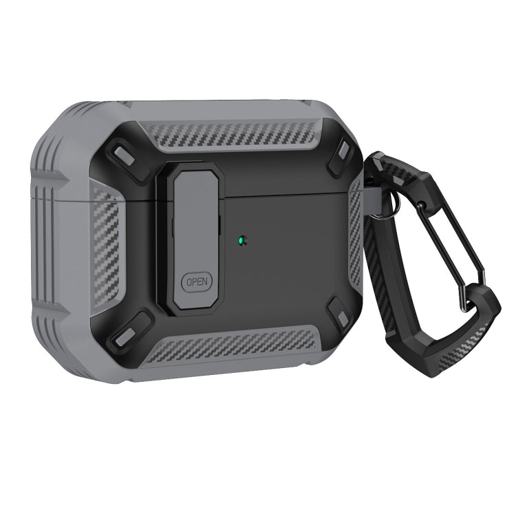 For AirPods Pro 2 Shield Shockproof Earphone Protective Case with Hook(Grey Black) - For AirPods Pro 2 by PMC TechLife | Online Shopping South Africa | PMC TechLife