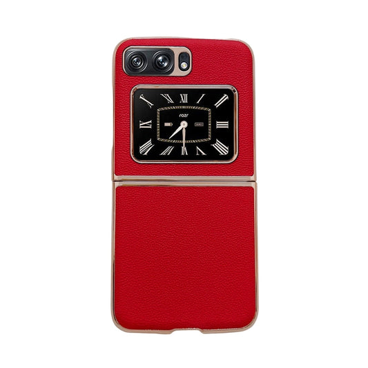 For Motorola Moto Razr 2022 Genuine Leather Luolai Series Nano Plating Phone Case(Red) - Motorola Cases by PMC Jewellery | Online Shopping South Africa | PMC Jewellery | Buy Now Pay Later Mobicred