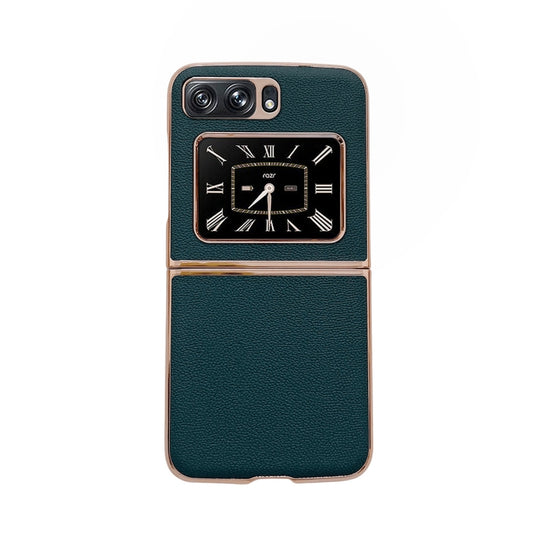 For Motorola Moto Razr 2022 Genuine Leather Luolai Series Nano Plating Phone Case(Dark Green) - Motorola Cases by PMC Jewellery | Online Shopping South Africa | PMC Jewellery | Buy Now Pay Later Mobicred