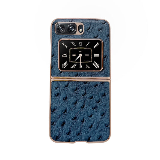 For Motorola Moto Razr 2022 Genuine Leather Ostrich Texture Nano Plating Phone Case(Blue) - Motorola Cases by PMC Jewellery | Online Shopping South Africa | PMC Jewellery | Buy Now Pay Later Mobicred