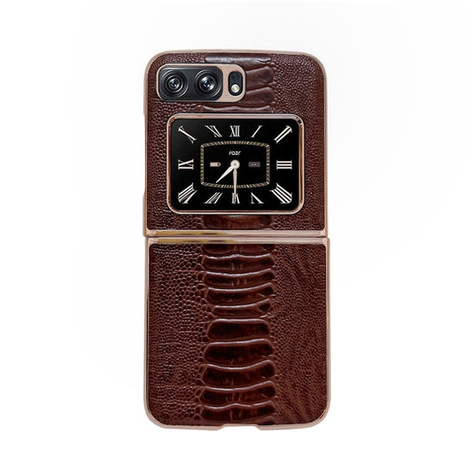 For Motorola Moto Razr 2022 Genuine Leather Weilai Series Nano Plating Phone Case(Coffee) - Motorola Cases by PMC Jewellery | Online Shopping South Africa | PMC Jewellery | Buy Now Pay Later Mobicred