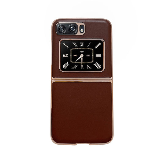 For Motorola Moto Razr 2022 Genuine Leather Xiaoya Series Nano Plating Phone Case(Coffee) - Motorola Cases by PMC Jewellery | Online Shopping South Africa | PMC Jewellery | Buy Now Pay Later Mobicred