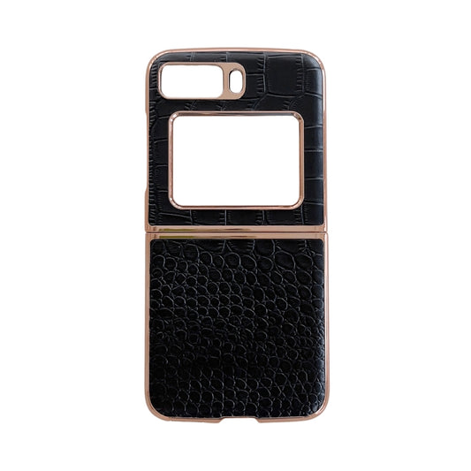 For Motorola Moto Razr 2022 Crocodile Texture Genuine Leather Nano Electroplating Phone Case(Black) - Motorola Cases by PMC Jewellery | Online Shopping South Africa | PMC Jewellery | Buy Now Pay Later Mobicred