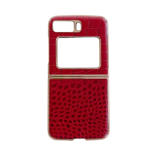 For Motorola Moto Razr 2022 Crocodile Texture Genuine Leather Nano Electroplating Phone Case(Red) - Motorola Cases by PMC Jewellery | Online Shopping South Africa | PMC Jewellery | Buy Now Pay Later Mobicred