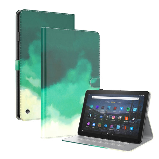 For Amazon Kindle Fire 7 2022 Watercolor Pattern Flip Leather Tablet Case(Cyan Green) - Amazon by PMC Jewellery | Online Shopping South Africa | PMC Jewellery | Buy Now Pay Later Mobicred