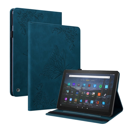 For Amazon Kindle Fire 7 2022 Butterfly Flower Embossed Leather Tablet Case(Blue) - Amazon by PMC Jewellery | Online Shopping South Africa | PMC Jewellery | Buy Now Pay Later Mobicred