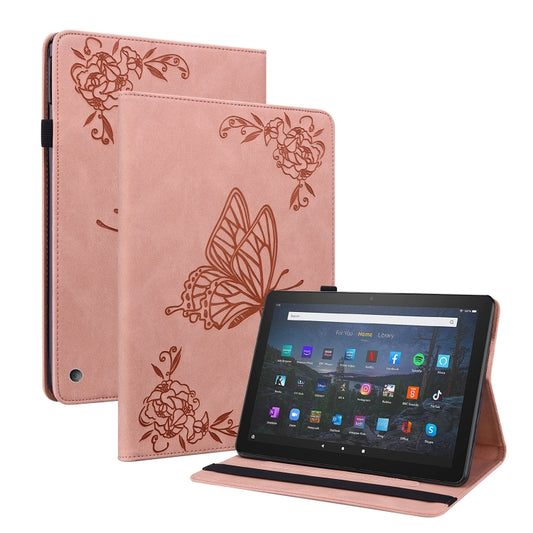 For Amazon Kindle Fire 7 2022 Butterfly Flower Embossed Leather Tablet Case(Rose Gold) - Amazon by PMC Jewellery | Online Shopping South Africa | PMC Jewellery | Buy Now Pay Later Mobicred