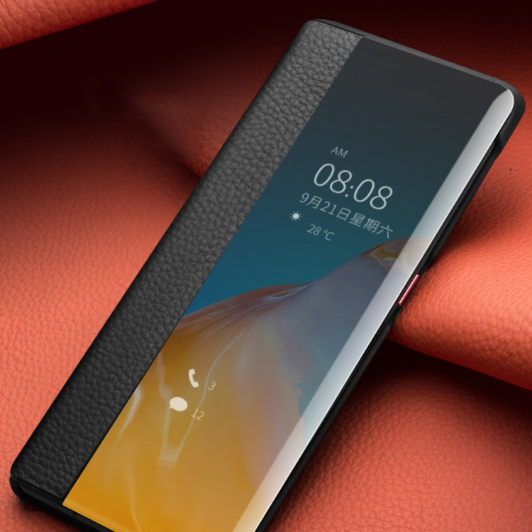 For Huawei P40 QIALINO Litchi Texture Side Window View Leather Phone Case(Black) - Huawei Cases by QIALINO | Online Shopping South Africa | PMC TechLife | Buy Now Pay Later Mobicred