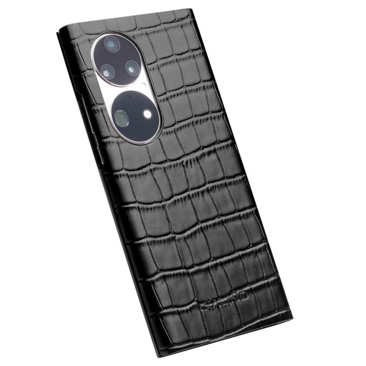 For Huawei P50 QIALINO Crocodile Pattern Side Window View Genuine Leather Phone Case(Black) - free shipping - PMC TechLife - Order now!