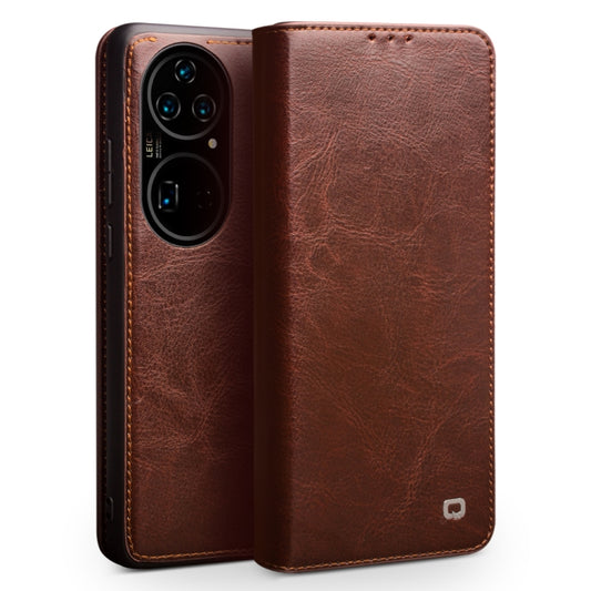 For Huawei P50 QIALINO Genuine Leather Phone Case(Brown) - Huawei Cases by QIALINO | Online Shopping South Africa | PMC Jewellery | Buy Now Pay Later Mobicred