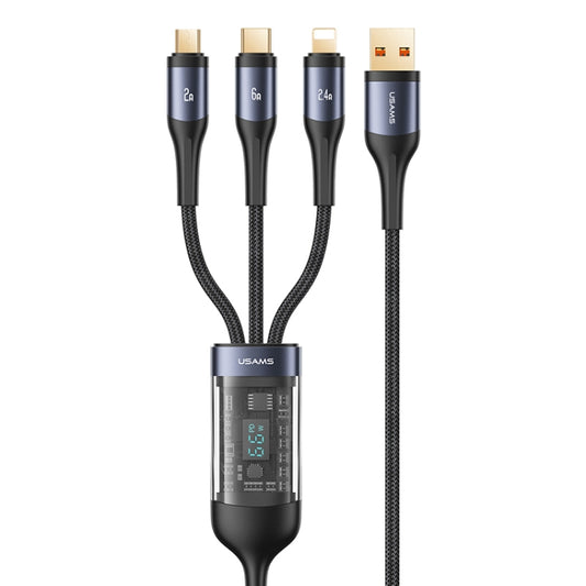 USAMS SJ582 U83 66W 3 in 1 Aluminum Alloy Transparent Digital Display Fast Charging Cable,Cable Length: 1.2m - Multifunction Cable by USAMS | Online Shopping South Africa | PMC Jewellery