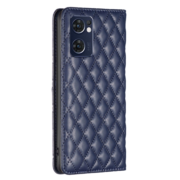For OPPO Reno7 5G / Find X5 Lite Diamond Lattice Magnetic Leather Flip Phone Case(Blue) - OPPO Cases by PMC Jewellery | Online Shopping South Africa | PMC Jewellery | Buy Now Pay Later Mobicred
