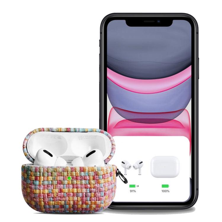 For AirPods 1 / 2 Weave Texture PU Shockproof Earphone Protective Case with Hook(Blue) - For AirPods 1/2 by PMC Jewellery | Online Shopping South Africa | PMC Jewellery | Buy Now Pay Later Mobicred