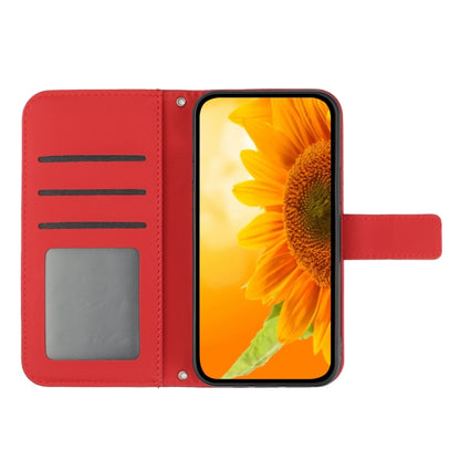 For OPPO Reno7 5G/Find X5 Lite Skin Feel Sun Flower Pattern Flip Leather Phone Case with Lanyard(Red) - OPPO Cases by PMC Jewellery | Online Shopping South Africa | PMC Jewellery | Buy Now Pay Later Mobicred