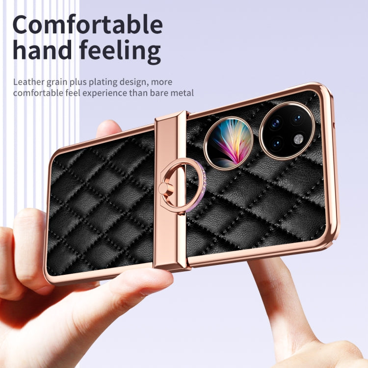 For Huawei P50 Pocket Grid Leather Pattern Electroplating Frame Folding Phone Case(Black) - Huawei Cases by PMC TechLife | Online Shopping South Africa | PMC TechLife | Buy Now Pay Later Mobicred