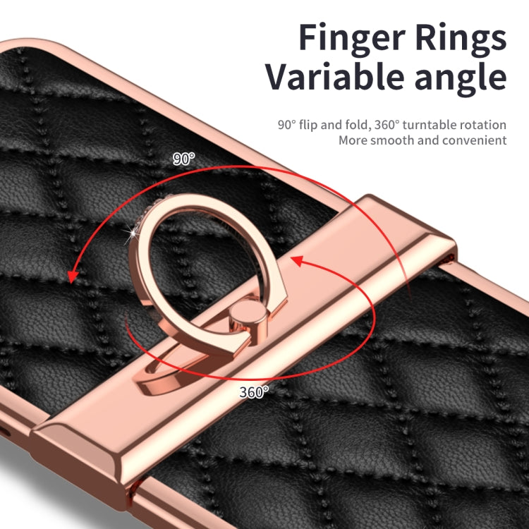 For Huawei P50 Pocket Grid Leather Pattern Electroplating Frame Folding Phone Case(Black) - Huawei Cases by PMC TechLife | Online Shopping South Africa | PMC TechLife | Buy Now Pay Later Mobicred