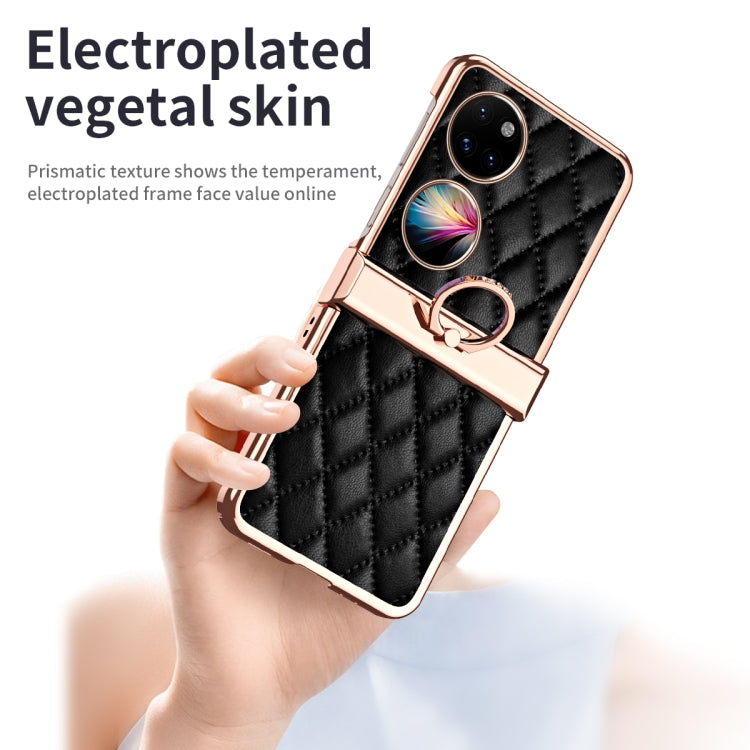 For Huawei P50 Pocket Grid Leather Pattern Electroplating Frame Folding Phone Case(Black) - Huawei Cases by PMC TechLife | Online Shopping South Africa | PMC TechLife | Buy Now Pay Later Mobicred