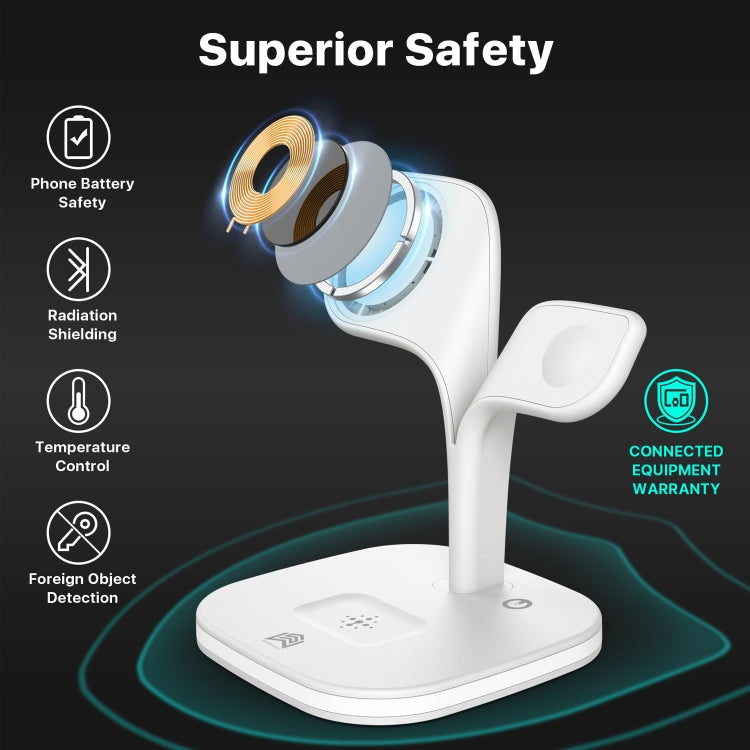 YM-UD22 15W 5 in 1 Magnetic Wireless Charger with Stand Function(White) - free shipping - PMC Jewellery - Order now!