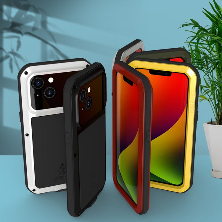 For iPhone 14 LOVE MEI Metal Shockproof Life Waterproof Dustproof Phone Case(Yellow) - free shipping - PMC TechLife - Order now!