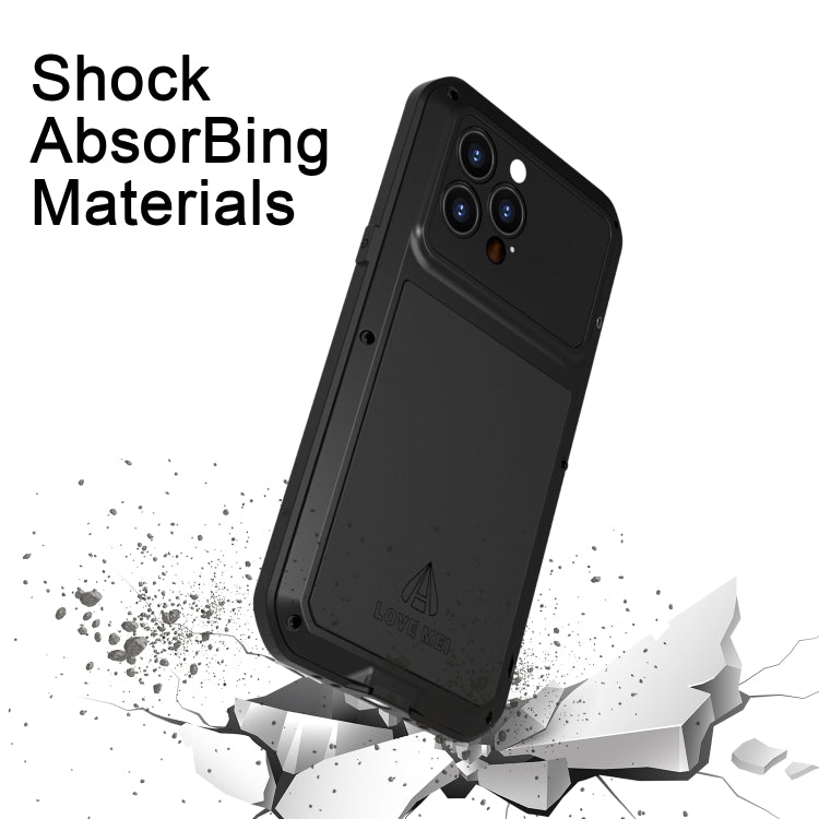 For iPhone 14 Pro LOVE MEI Metal Shockproof Life Waterproof Dustproof Phone Case(Black) - iPhone 14 Pro Cases by LOVE MEI | Online Shopping South Africa | PMC TechLife | Buy Now Pay Later Mobicred