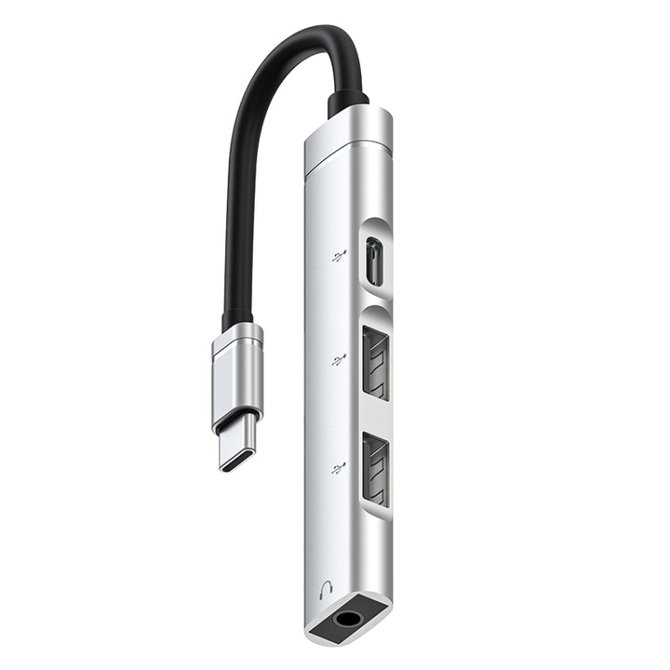 USB-C / Type-C to 3.5mm + 2USB + Type-C HUB Docking Station(Silver) - USB HUB by PMC TechLife | Online Shopping South Africa | PMC TechLife | Buy Now Pay Later Mobicred