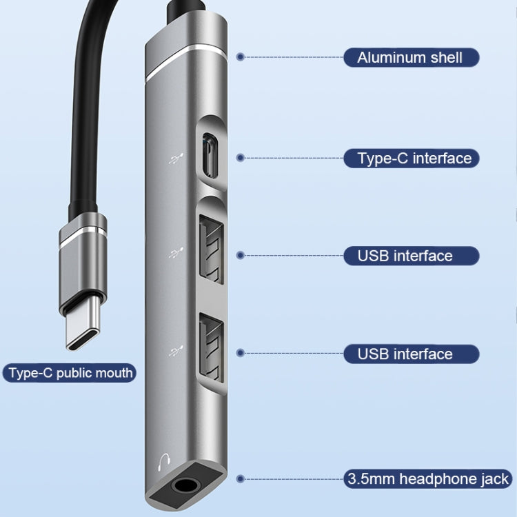 USB-C / Type-C to 3.5mm + 2USB + Type-C HUB Docking Station(Silver) - USB HUB by PMC Jewellery | Online Shopping South Africa | PMC Jewellery | Buy Now Pay Later Mobicred