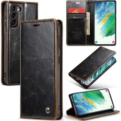 For Samsung Galaxy S21 FE 5G CaseMe 003 Crazy Horse Texture Leather Phone Case(Coffee) - Galaxy Phone Cases by CaseMe | Online Shopping South Africa | PMC Jewellery | Buy Now Pay Later Mobicred