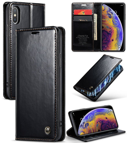 For iPhone XS CaseMe 003 Crazy Horse Texture Leather Phone Case(Black) - More iPhone Cases by CaseMe | Online Shopping South Africa | PMC Jewellery | Buy Now Pay Later Mobicred