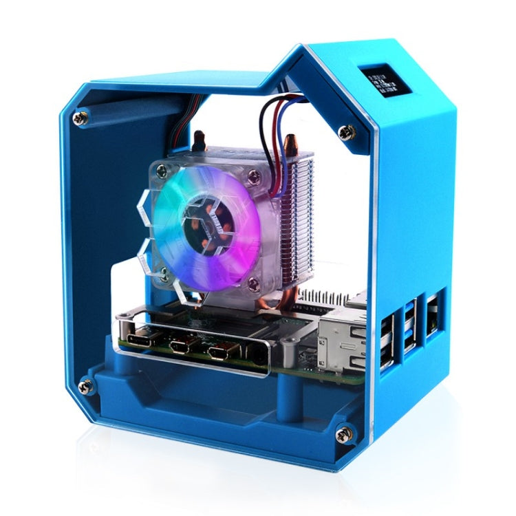 For Raspberry Pi 4B Waveshare Desktop Computer Fan LED Light Mini Tower Set(Blue) - free shipping - PMC Jewellery - Order now!