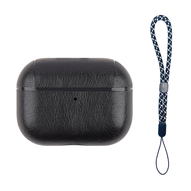 For AirPods Pro 2 Wireless Earphone Leather Shockproof Protective Case with Lanyard(Black) - For AirPods Pro 2 by PMC Jewellery | Online Shopping South Africa | PMC Jewellery | Buy Now Pay Later Mobicred
