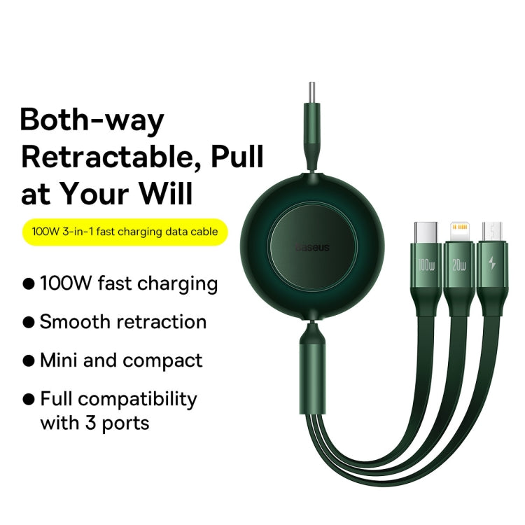 Baseus Bright Mirror 3 in 1 USB-C / Type-C 100W Telescopic Data Cable, Length: 1.2m(Dark Green) - Multifunction Cable by Baseus | Online Shopping South Africa | PMC Jewellery | Buy Now Pay Later Mobicred