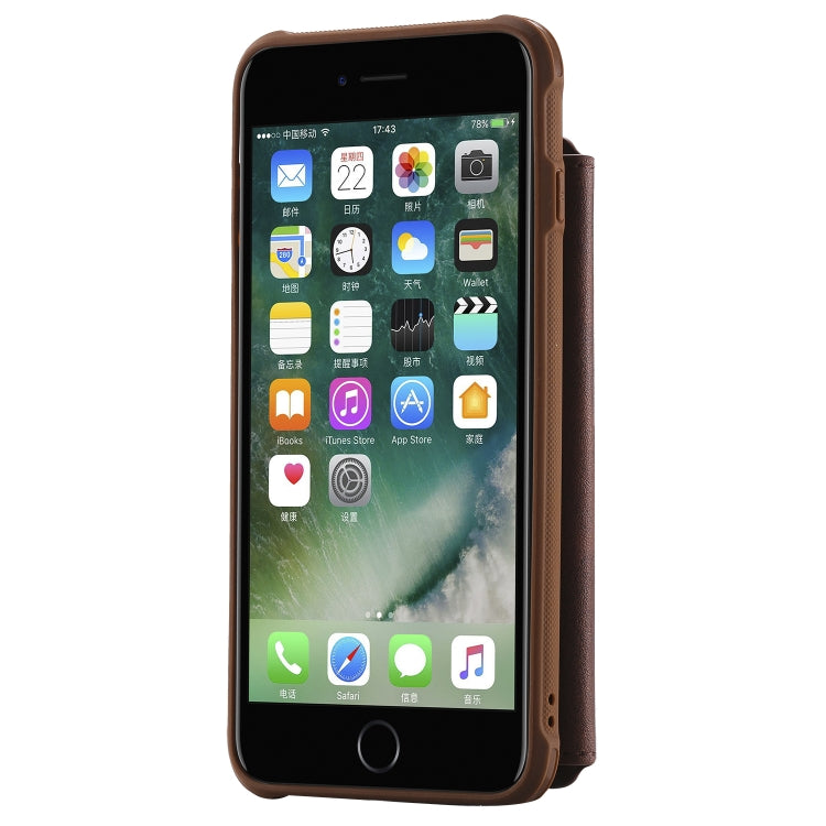 For iPhone 7 Plus / 8 Plus Zipper Shockproof Protective Case with Card Slots & Bracket & Photo Holder & Wallet Function(Coffee) - More iPhone Cases by PMC TechLife | Online Shopping South Africa | PMC TechLife