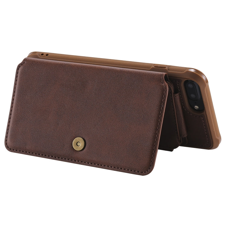 For iPhone 7 Plus / 8 Plus Zipper Shockproof Protective Case with Card Slots & Bracket & Photo Holder & Wallet Function(Coffee) - More iPhone Cases by PMC TechLife | Online Shopping South Africa | PMC TechLife