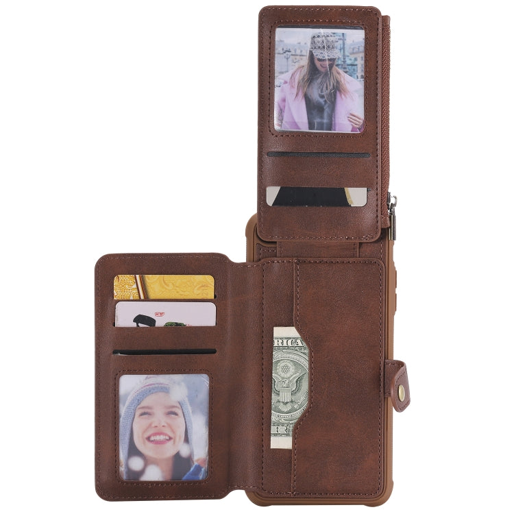 For iPhone 7 Plus / 8 Plus Zipper Shockproof Protective Case with Card Slots & Bracket & Photo Holder & Wallet Function(Coffee) - More iPhone Cases by PMC TechLife | Online Shopping South Africa | PMC TechLife
