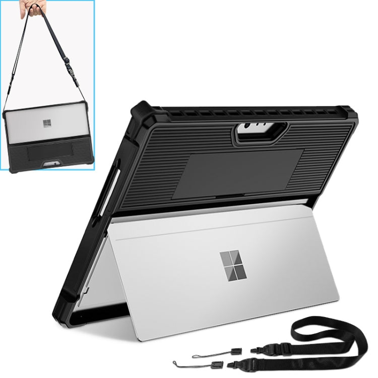 For Microsoft Surface Pro 8 Striped Hollow Tablet Case with Shoulder Strap(Black) - Others by PMC TechLife | Online Shopping South Africa | PMC TechLife | Buy Now Pay Later Mobicred