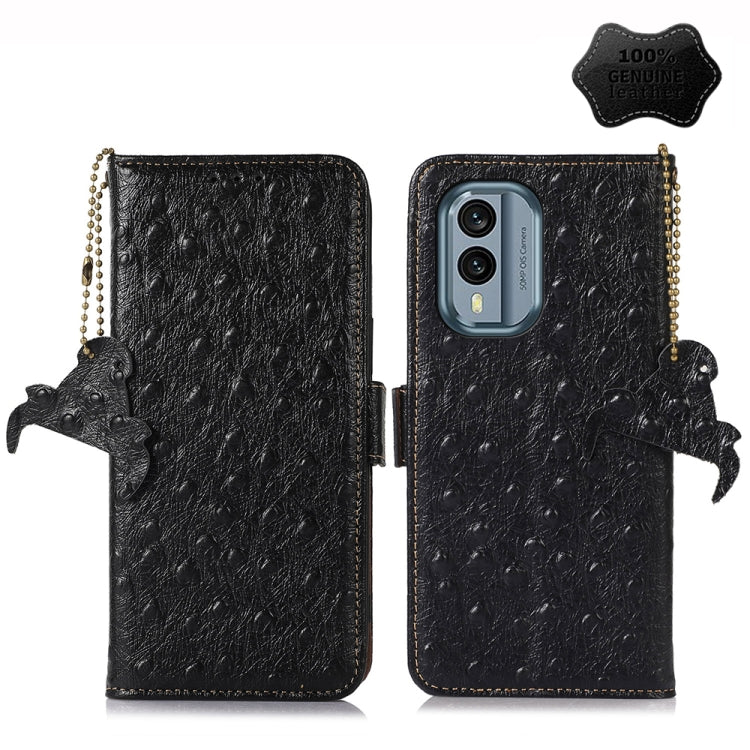 For Nokia X30 5G Ostrich Pattern Genuine Leather RFID Phone Case(Black) - Nokia Cases by PMC TechLife | Online Shopping South Africa | PMC TechLife | Buy Now Pay Later Mobicred