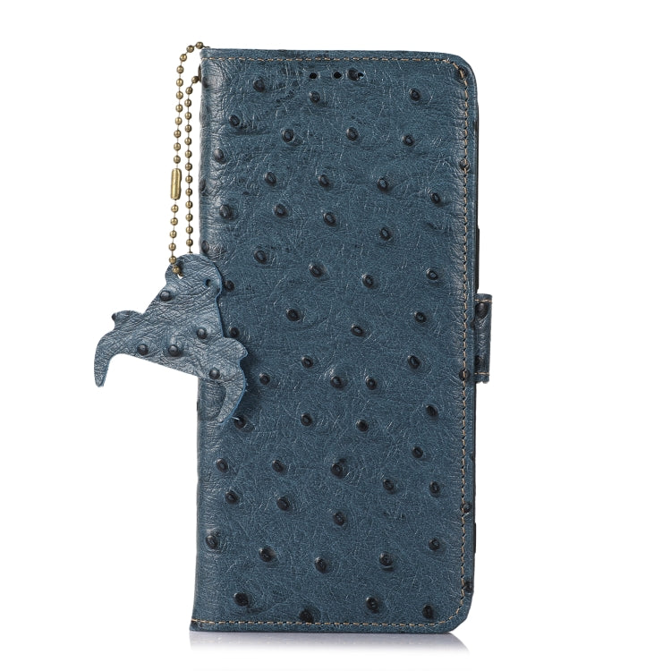 For Motorola Moto G72 4G Ostrich Pattern Genuine Leather RFID Phone Case(Blue) - Motorola Cases by PMC TechLife | Online Shopping South Africa | PMC TechLife | Buy Now Pay Later Mobicred