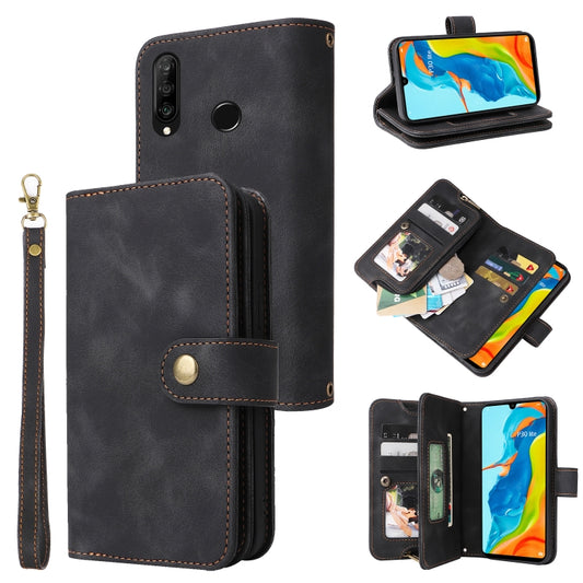 For Huawei P30 Lite Multifunctional Card Slot Zipper Wallet Leather Phone Case(Black) - Huawei Cases by PMC Jewellery | Online Shopping South Africa | PMC Jewellery | Buy Now Pay Later Mobicred