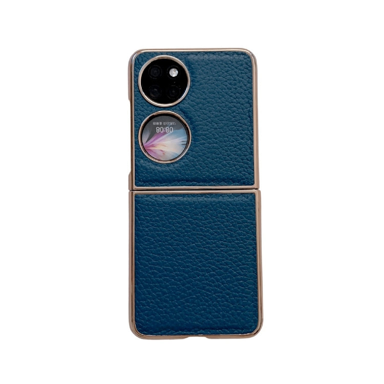 For Huawei P50 Pocket Nano Electroplating Litchi Texture Genuine Leather Phone Case(Blue) - Huawei Cases by PMC TechLife | Online Shopping South Africa | PMC TechLife | Buy Now Pay Later Mobicred