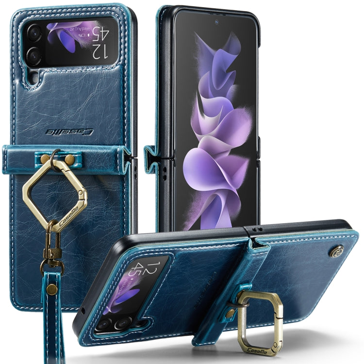 For Samsung Galaxy Z Flip3 5G CaseMe 003 Crazy Horse Texture Leather Phone Case with Lanyard(Blue) - Galaxy Phone Cases by CaseMe | Online Shopping South Africa | PMC Jewellery | Buy Now Pay Later Mobicred