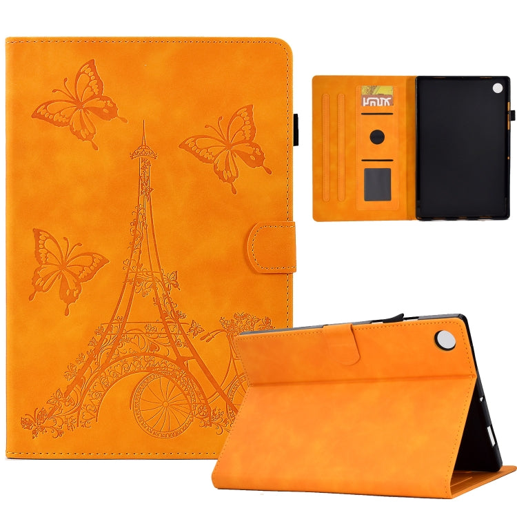 For Lenovo M10 Plus Tower Embossed Leather Smart Tablet Case(Khaki) - Lenovo by PMC TechLife | Online Shopping South Africa | PMC TechLife | Buy Now Pay Later Mobicred