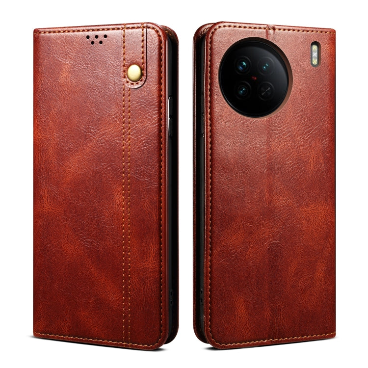 For vivo X90 Oil Wax Crazy Horse Texture Leather Phone Case(Brown) - vivo Cases by PMC Jewellery | Online Shopping South Africa | PMC Jewellery