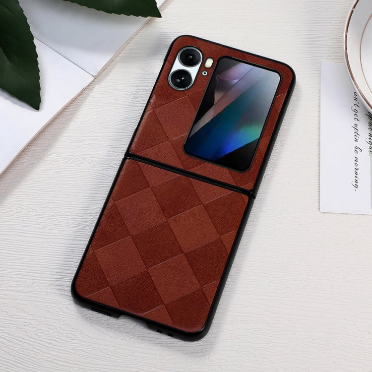 For OPPO Find N2 Flip Weave Plaid PU Phone Case(Brown) - Find N2 Flip Cases by PMC Jewellery | Online Shopping South Africa | PMC Jewellery