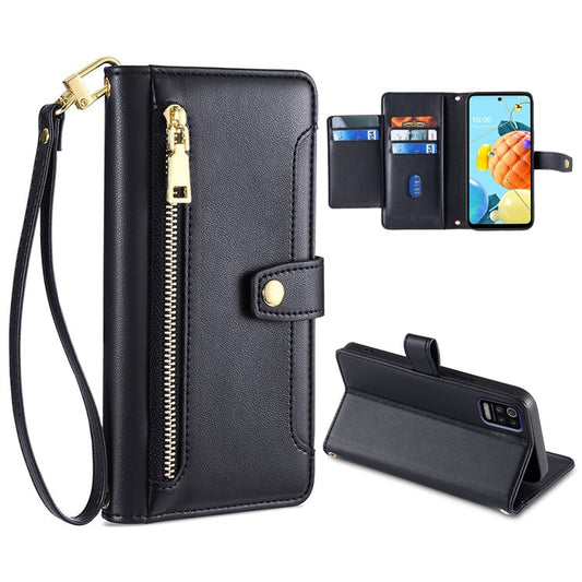 For LG K52 Sheep Texture Cross-body Zipper Wallet Leather Phone Case(Black) - LG by PMC Jewellery | Online Shopping South Africa | PMC Jewellery | Buy Now Pay Later Mobicred