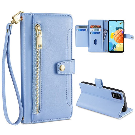 For LG K52 Sheep Texture Cross-body Zipper Wallet Leather Phone Case(Blue) - LG by PMC Jewellery | Online Shopping South Africa | PMC Jewellery | Buy Now Pay Later Mobicred